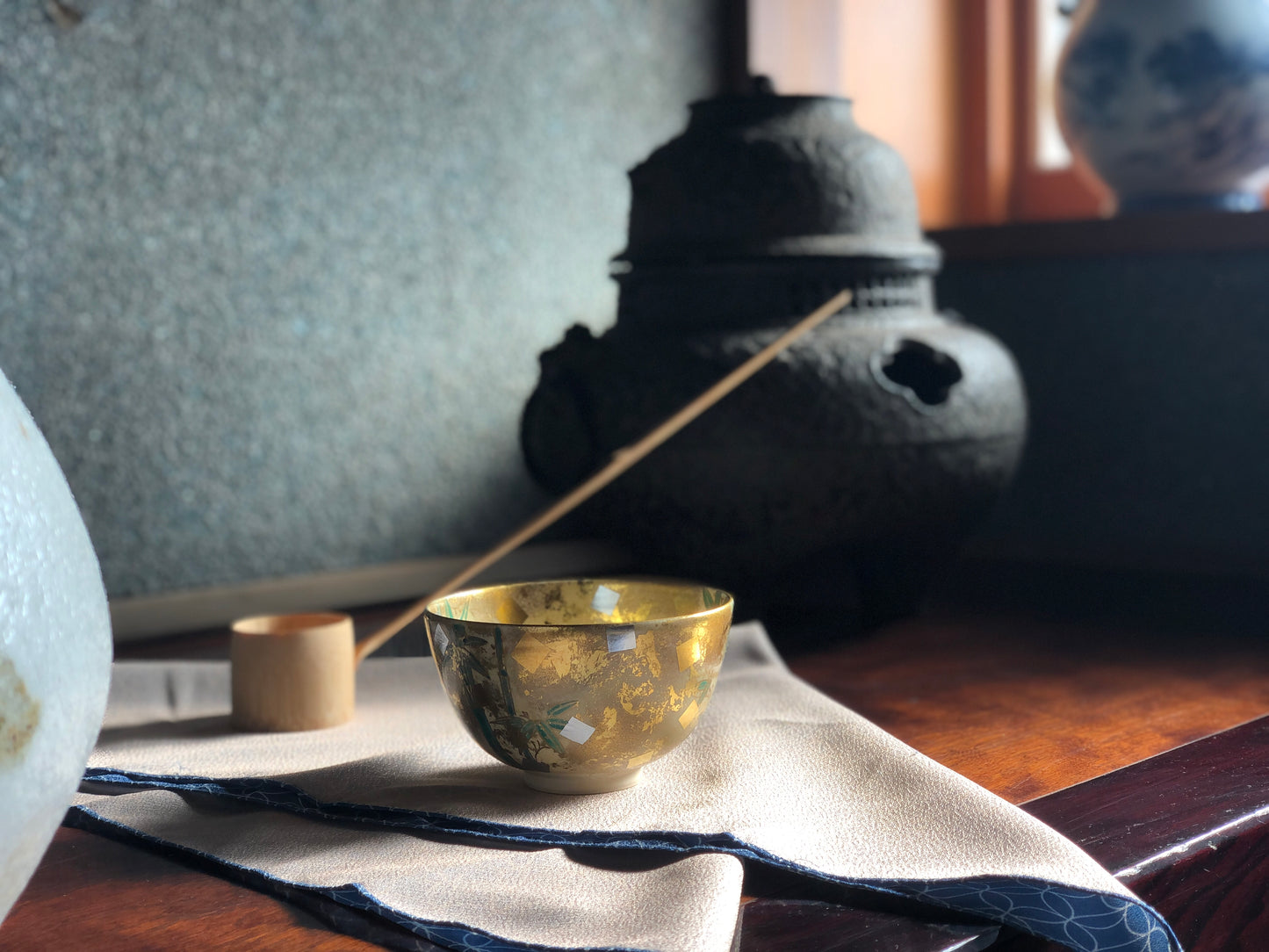 竹柄の抹茶茶碗